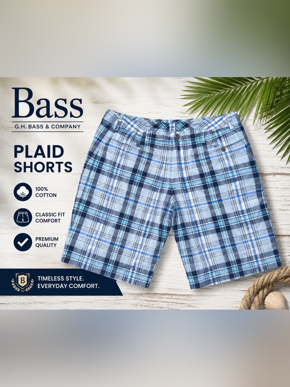 Bass Plaid Bermuda Shorts Women’s Size 8 Blue Cotton Golf Casual Preppy